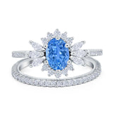 Two Piece Art Deco Marquise Simulated CZ Wedding Ring 925 Sterling Silver