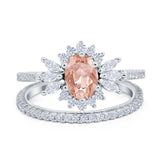 Two Piece Art Deco Marquise Simulated CZ Wedding Ring 925 Sterling Silver