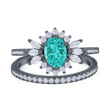 Two Piece Art Deco Marquise Simulated CZ Wedding Ring 925 Sterling Silver