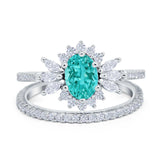 Two Piece Art Deco Marquise Simulated CZ Wedding Ring 925 Sterling Silver