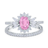 Two Piece Art Deco Marquise Simulated CZ Wedding Ring 925 Sterling Silver
