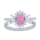 Two Piece Art Deco Marquise Simulated CZ Wedding Ring 925 Sterling Silver