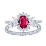 Two Piece Art Deco Marquise Simulated CZ Wedding Ring 925 Sterling Silver