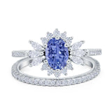 Two Piece Art Deco Marquise Simulated CZ Wedding Ring 925 Sterling Silver