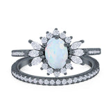 Two Piece Art Deco Marquise Simulated CZ Wedding Ring 925 Sterling Silver