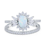 Two Piece Art Deco Marquise Simulated CZ Wedding Ring 925 Sterling Silver