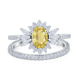 Two Piece Art Deco Marquise Simulated CZ Wedding Ring 925 Sterling Silver