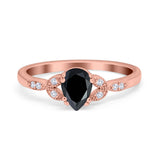 Art Deco Teardrop Bridal Ring Simulated Cubic Zirconia 925 Sterling Silver