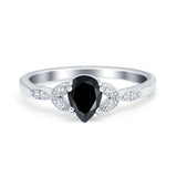 Art Deco Teardrop Bridal Ring Simulated Cubic Zirconia 925 Sterling Silver