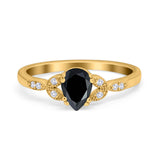 Art Deco Teardrop Bridal Ring Simulated Cubic Zirconia 925 Sterling Silver