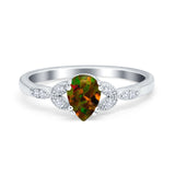 Art Deco Teardrop Bridal Ring Simulated Cubic Zirconia 925 Sterling Silver