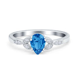Art Deco Teardrop Bridal Ring Simulated Cubic Zirconia 925 Sterling Silver