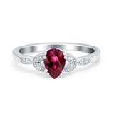 Art Deco Teardrop Bridal Ring Simulated Cubic Zirconia 925 Sterling Silver