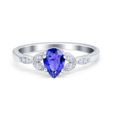 Art Deco Teardrop Bridal Ring Simulated Cubic Zirconia 925 Sterling Silver