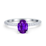 Oval Solitaire Accent Wedding Ring Simulated Cubic Zirconia 925 Sterling Silver