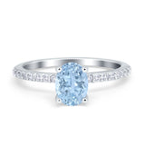Oval Solitaire Accent Wedding Ring Simulated Cubic Zirconia 925 Sterling Silver
