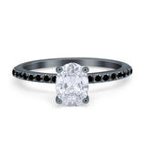 Oval Solitaire Accent Wedding Ring Simulated Cubic Zirconia 925 Sterling Silver