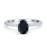 Oval Solitaire Accent Wedding Ring Simulated Cubic Zirconia 925 Sterling Silver