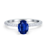 Oval Solitaire Accent Wedding Ring Simulated Cubic Zirconia 925 Sterling Silver