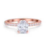 Oval Solitaire Accent Wedding Ring Simulated Cubic Zirconia 925 Sterling Silver