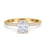 Oval Solitaire Accent Wedding Ring Simulated Cubic Zirconia 925 Sterling Silver