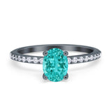Oval Solitaire Accent Wedding Ring Simulated Cubic Zirconia 925 Sterling Silver