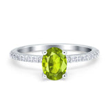 Oval Solitaire Accent Wedding Ring Simulated Cubic Zirconia 925 Sterling Silver