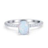 Oval Solitaire Accent Wedding Ring Simulated Cubic Zirconia 925 Sterling Silver