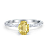 Oval Solitaire Accent Wedding Ring Simulated Cubic Zirconia 925 Sterling Silver