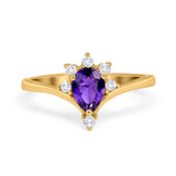 Teardrop V Chevron Engagement Ring Simulated Cubic Zirconia 925 Sterling Silver
