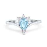 Teardrop V Chevron Engagement Ring Simulated Cubic Zirconia 925 Sterling Silver