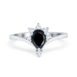Teardrop V Chevron Engagement Ring Simulated Cubic Zirconia 925 Sterling Silver