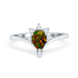 Teardrop V Chevron Engagement Ring Simulated Cubic Zirconia 925 Sterling Silver