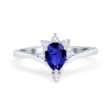 Teardrop V Chevron Engagement Ring Simulated Cubic Zirconia 925 Sterling Silver