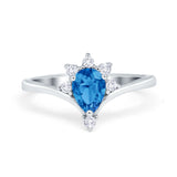 Teardrop V Chevron Engagement Ring Simulated Cubic Zirconia 925 Sterling Silver