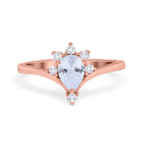 Teardrop V Chevron Engagement Ring Simulated Cubic Zirconia 925 Sterling Silver
