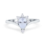Teardrop V Chevron Engagement Ring Simulated Cubic Zirconia 925 Sterling Silver