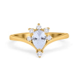 Teardrop V Chevron Engagement Ring Simulated Cubic Zirconia 925 Sterling Silver