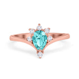 Teardrop V Chevron Engagement Ring Simulated Cubic Zirconia 925 Sterling Silver