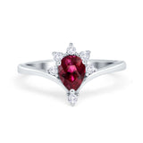 Teardrop V Chevron Engagement Ring Simulated Cubic Zirconia 925 Sterling Silver