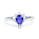 Teardrop V Chevron Engagement Ring Simulated Cubic Zirconia 925 Sterling Silver