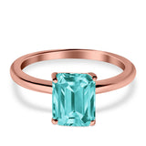 Emerald Simulated Cubic Zirconia Cathedral Engagement Ring 925 Sterling Silver Center Stone-(7mmx5mm)