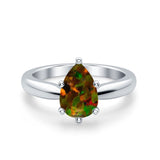 Solitaire Teardrop Simulated Cubic Zirconia Wedding Ring 925 Sterling Silver Center Stone-(8mmx6mm)