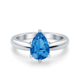 Solitaire Teardrop Simulated Cubic Zirconia Wedding Ring 925 Sterling Silver Center Stone-(8mmx6mm)