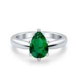 Solitaire Teardrop Simulated Cubic Zirconia Wedding Ring 925 Sterling Silver Center Stone-(8mmx6mm)