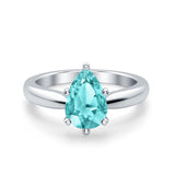 Solitaire Teardrop Simulated Cubic Zirconia Wedding Ring 925 Sterling Silver Center Stone-(8mmx6mm)