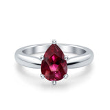 Solitaire Teardrop Simulated Cubic Zirconia Wedding Ring 925 Sterling Silver Center Stone-(8mmx6mm)