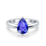 Solitaire Teardrop Simulated Cubic Zirconia Wedding Ring 925 Sterling Silver Center Stone-(8mmx6mm)