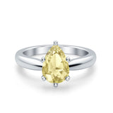 Solitaire Teardrop Simulated Cubic Zirconia Wedding Ring 925 Sterling Silver Center Stone-(8mmx6mm)