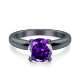 Round Simulated Cubic Zirconia Cathedral Wedding Ring 925 Sterling Silver Center Stone-(6mm)